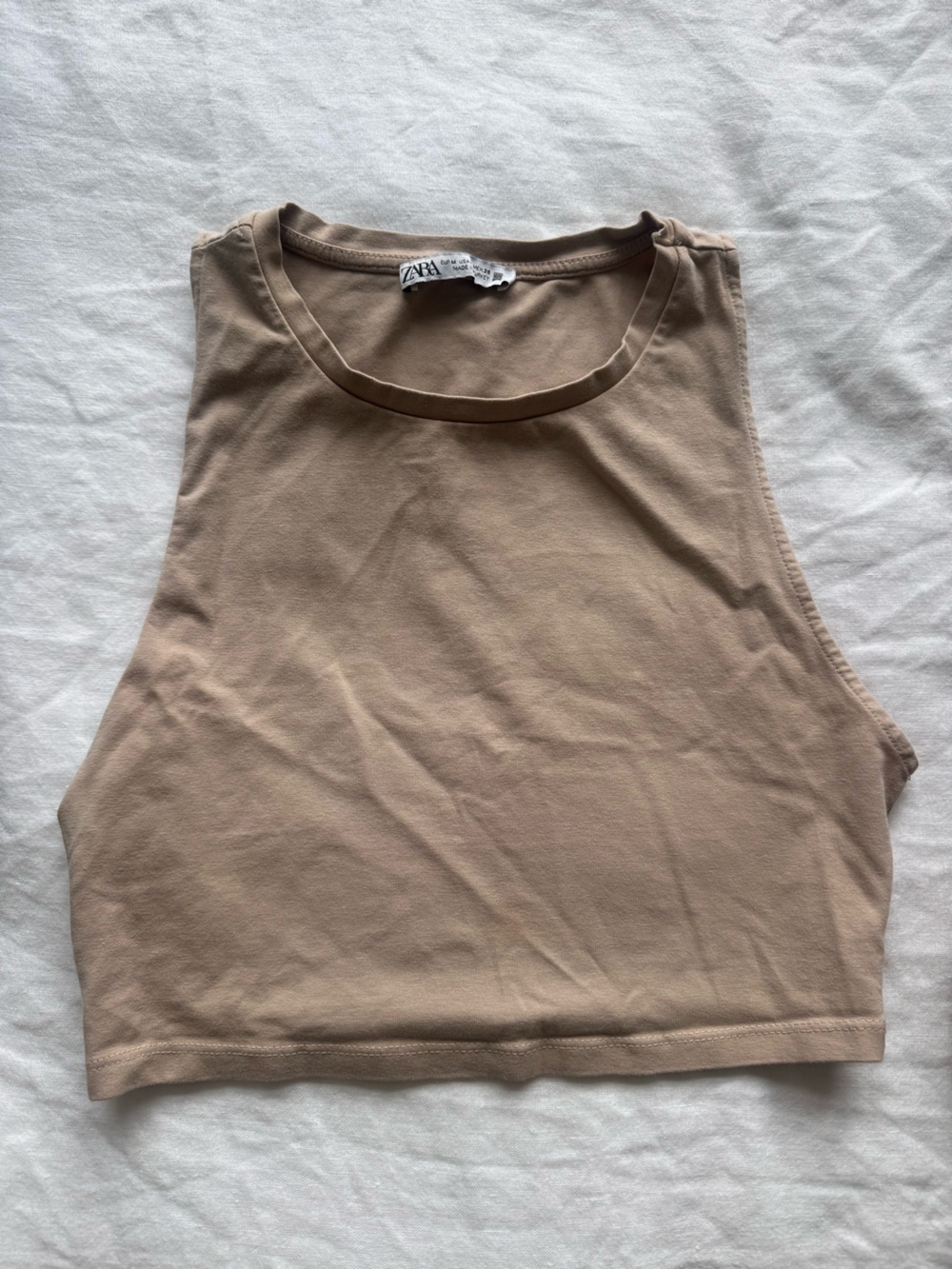 Zara Cropped Tank Top in Taupe Beige